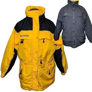 Vintage Columbia Women 2 Jacket in 1 Sz M Parka Fleece Yellow Black Coat Ski
